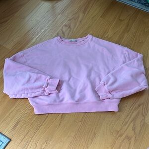 AGOLDE Premium Light Pink Cropped Balloon Sleeve Crewneck Pullover Sweatshirt S